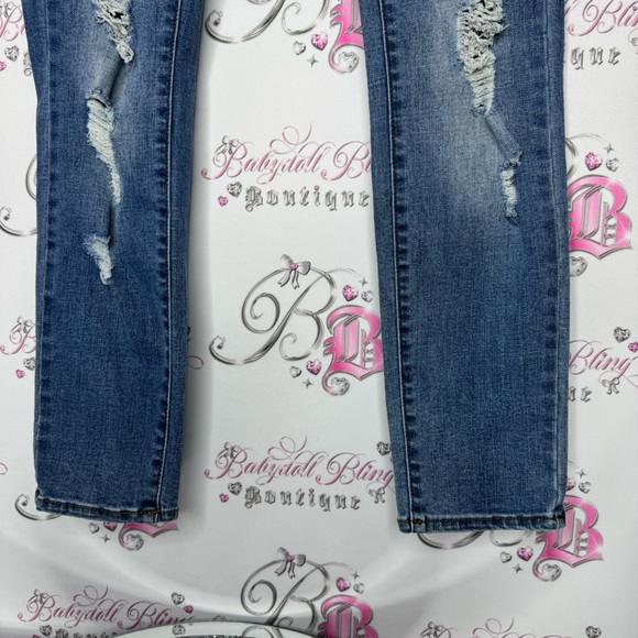Bebe jeans heartbreaker skinny stretchy rhinestone bling on back pockets blue - Picture 4 of 13